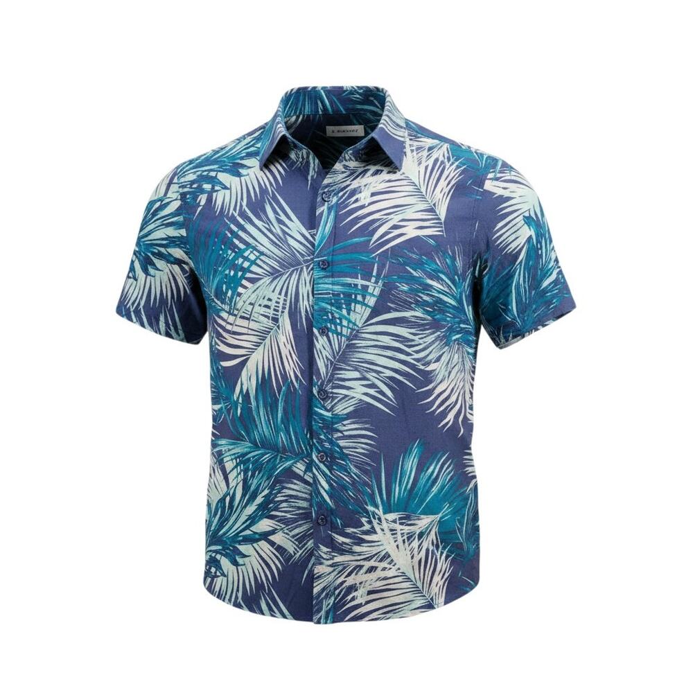 Cubavera Linen Blend Tropical Shirt XL Blue Palm Leaf Button Up Resort